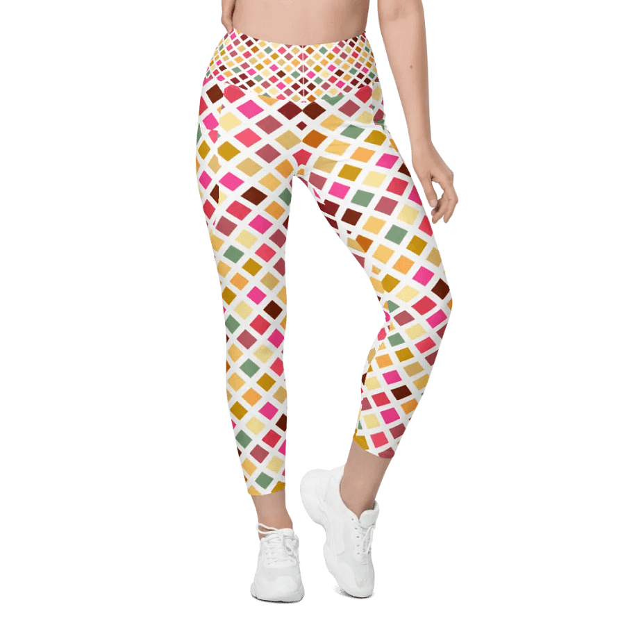 Colorful Square Pattern Design Leggings with Pocket - v9 product image (5)