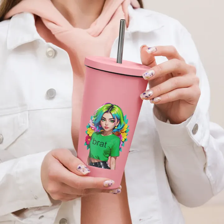 Brat 20 oz Tumbler Cup - Pink - Insulated Tumbler with a Straw v1 product image (2)