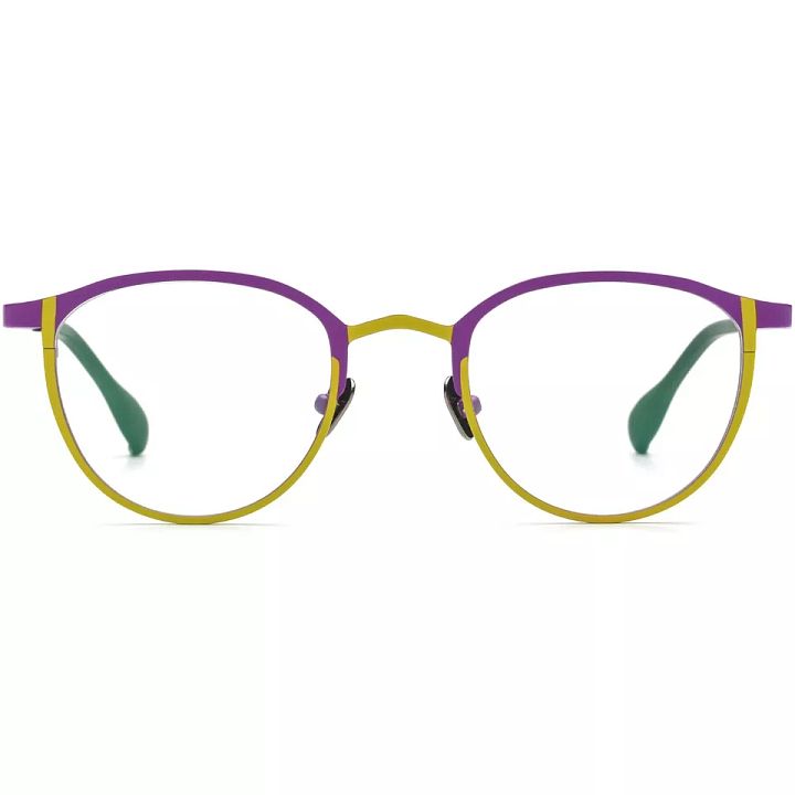 Round Glasses for Women Girls Light Titanium Eyeglasses Frame Purple Yellow product image (1)