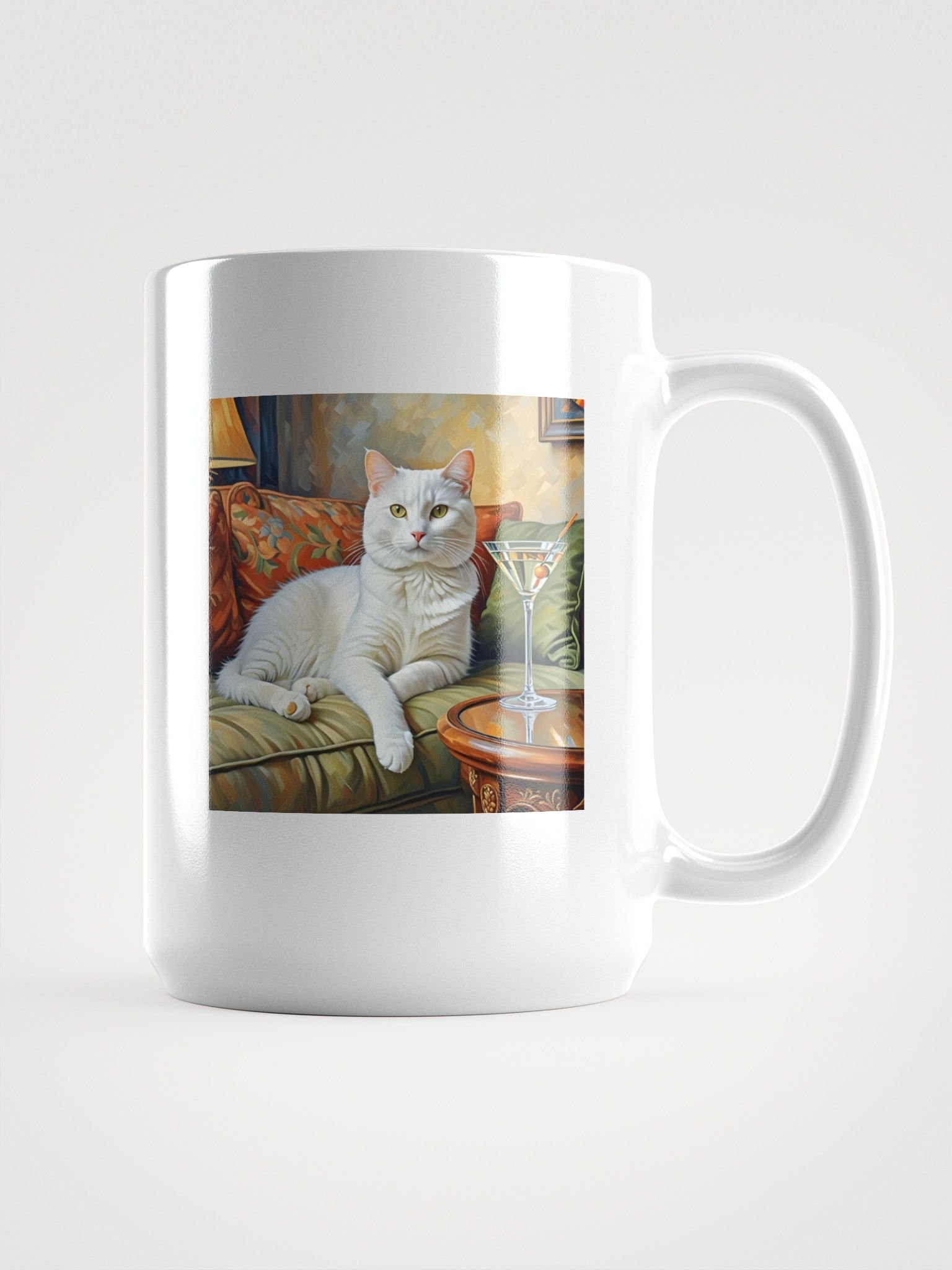 CLASSEY CAT ON COUCH NEXT TO MARTINI product image (1)