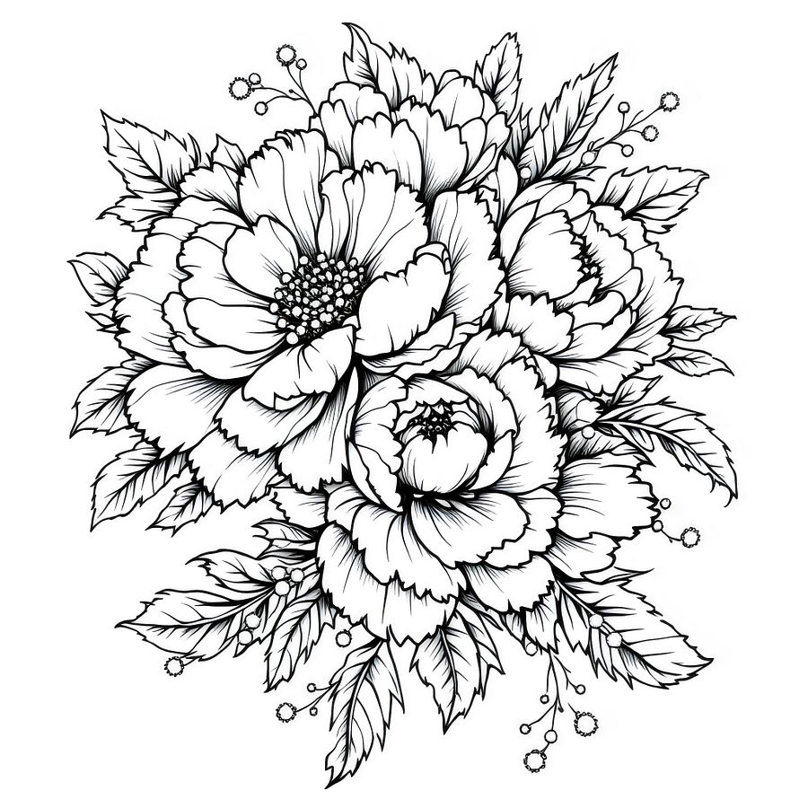 Bundle of 20 Pearl Peonies Illustration Digital Clipart - Elegant Floral Designs for Crafts, Invitations, and Decor product image (5)