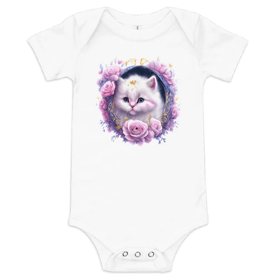Baby Onesie With a Beautiful Baby Kitten Pink Roses product image (1)