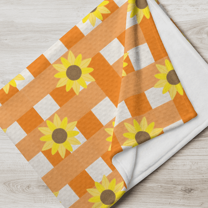 Sunflower Gingham Pattern- Orange Background Throw Blanket product image (1)