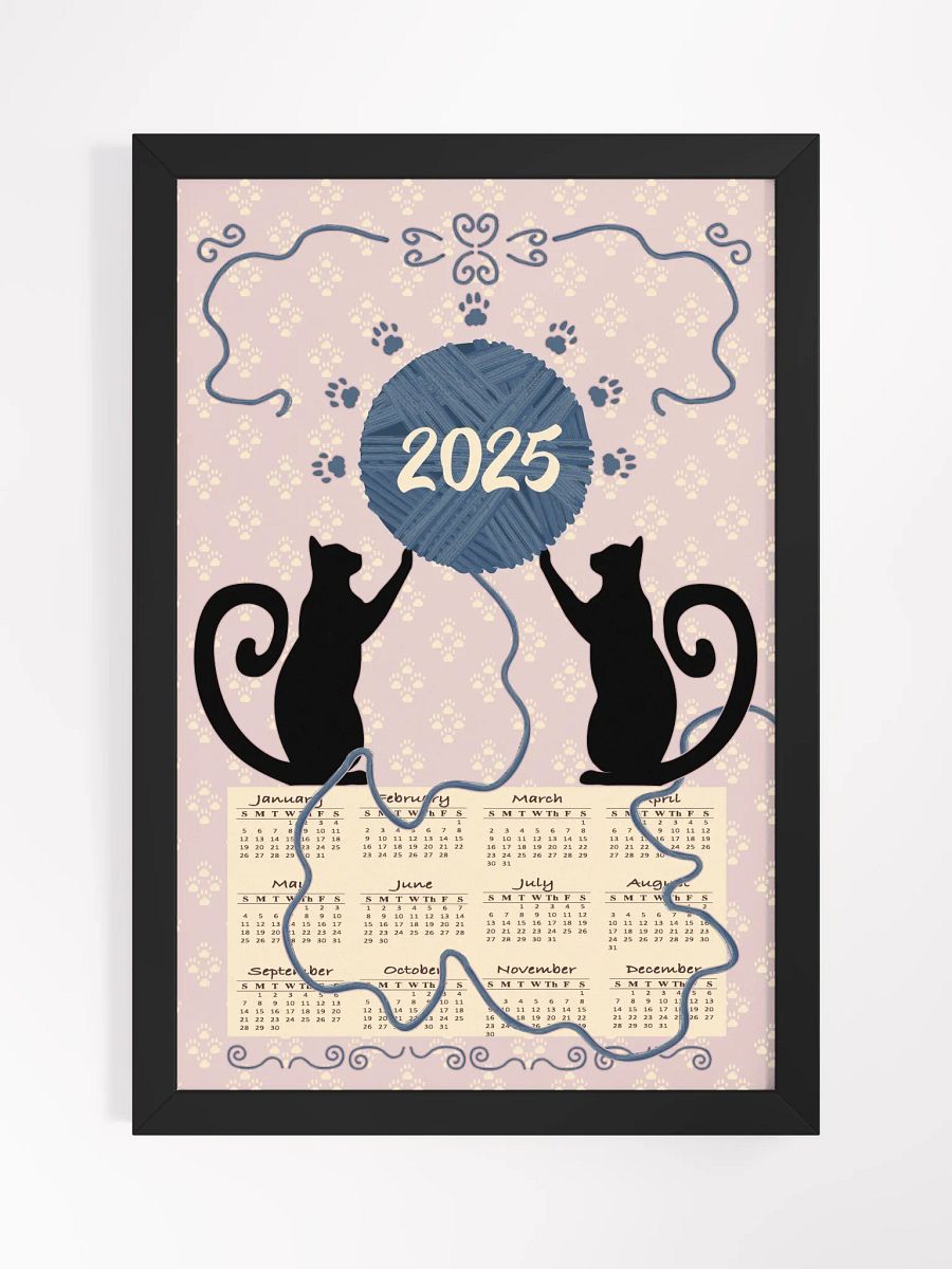 Framed "Cat’s At Play" 2025 Calendar Poster – Mauve product image (1)