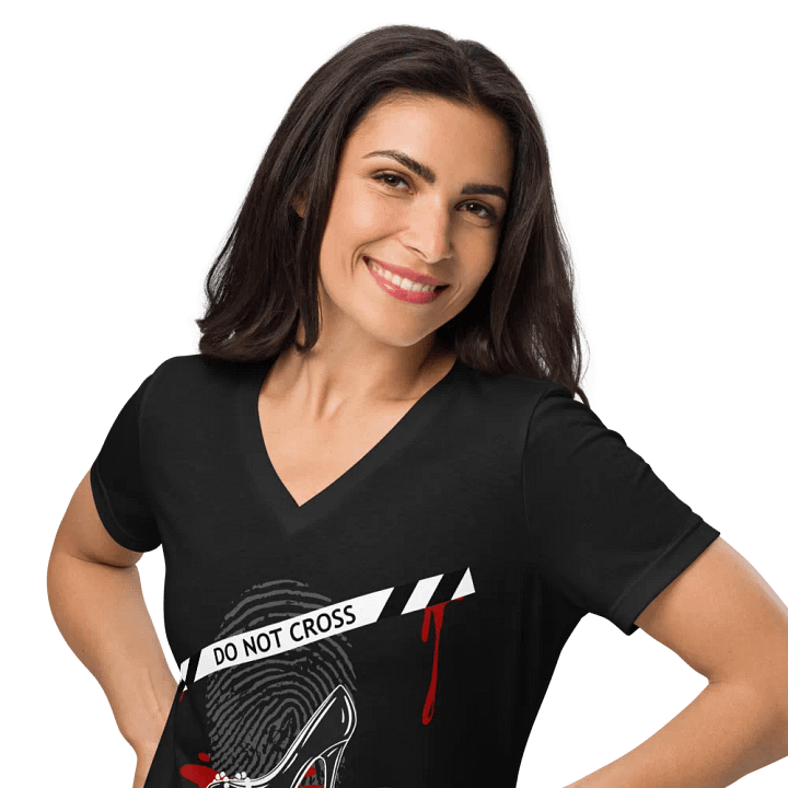 CrimeClothes Heels & Pearls Do Not Cross Relaxed V-Neck T-Shirt product image (50)