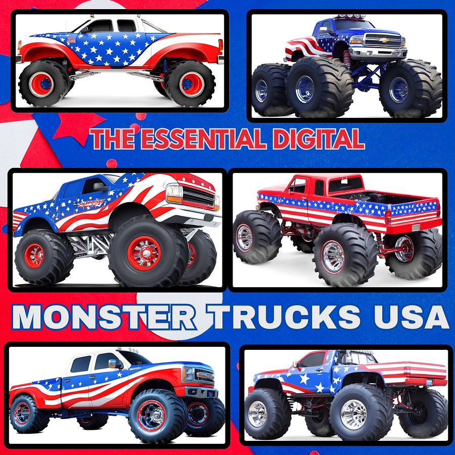 Monster Trucks USA Clipart Bundle, 4th of July PNG, Monster Truck Birthday Clipart for Party Decor, American Monster Trucks PNG product image (3)