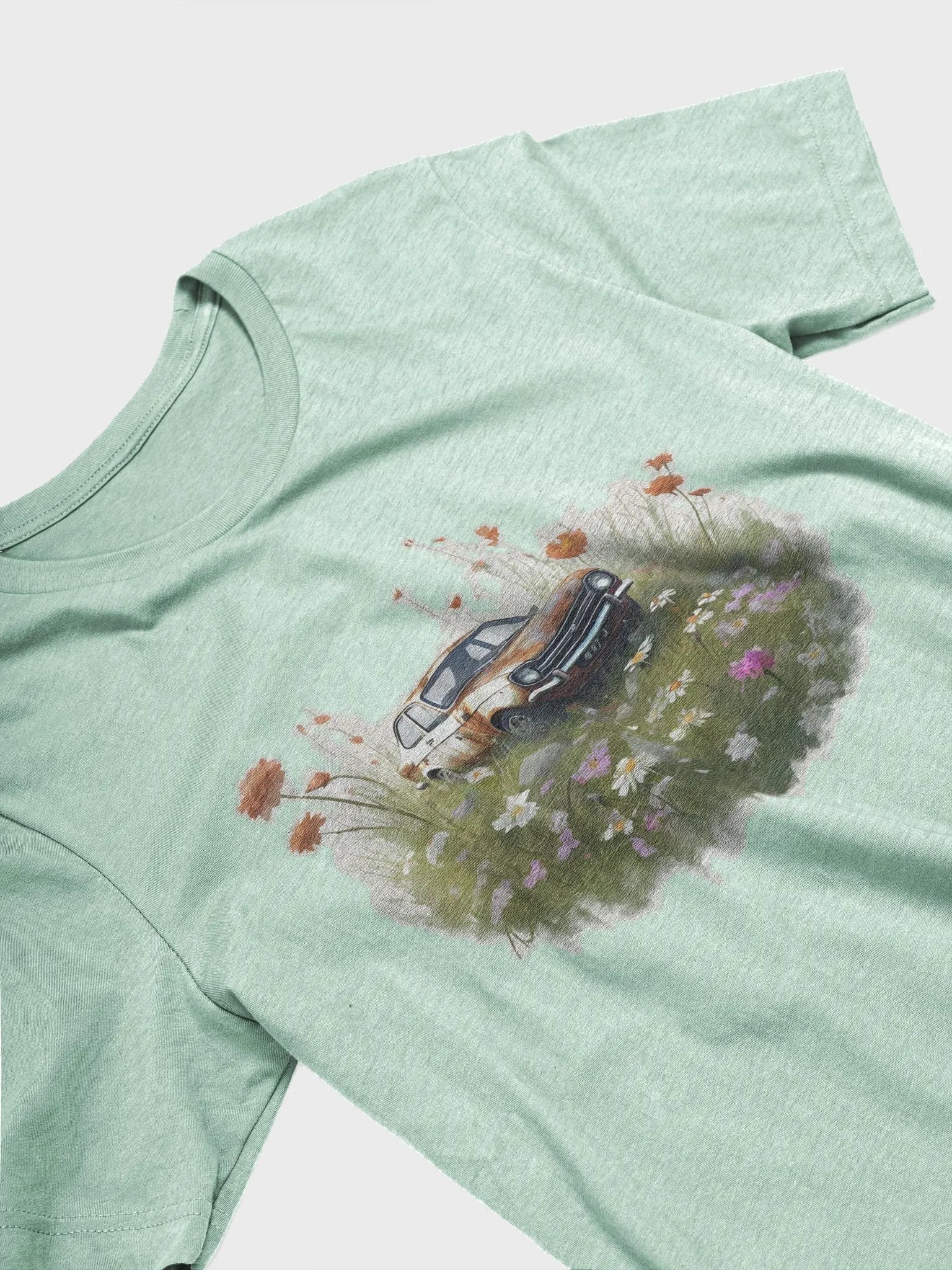 A rusty old Car in a field of flowers Supersoft T-Shirt product image (3)