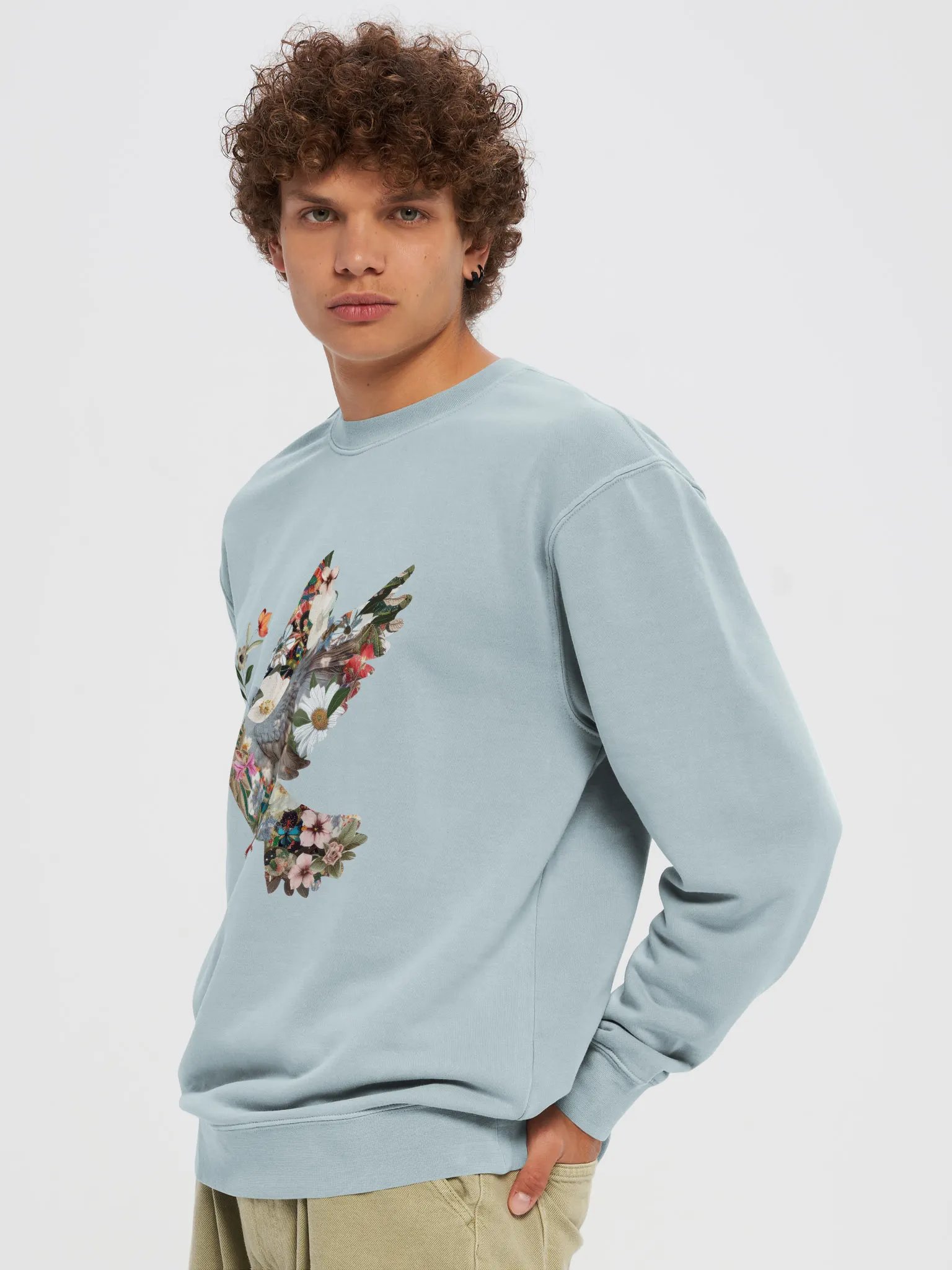 Floral Peace Dove Unisex Midnight Pigment Dyed Sweatshirt product image (2)