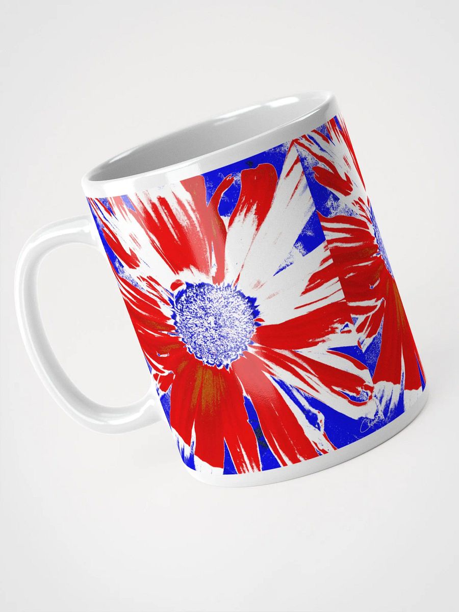 Navy, Red and White Daisy on Navy Abstract Background White Mug product image (3)