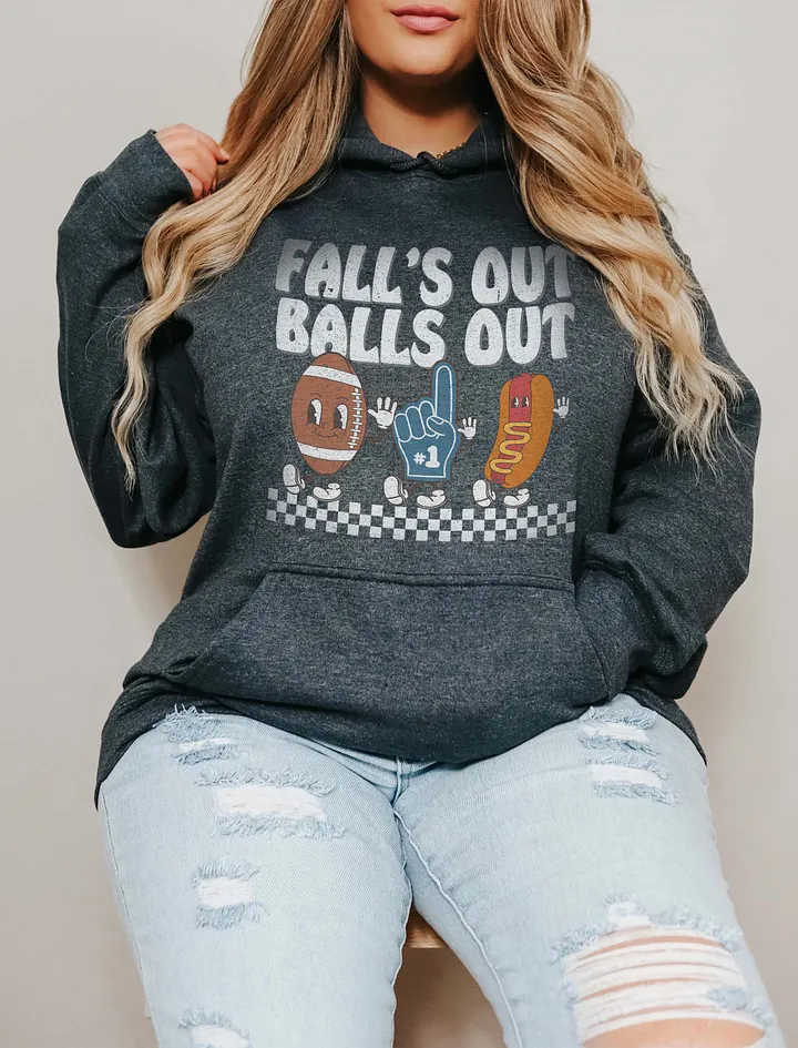 Fall's Out Balls Out Football Season Y2K Hooded Sweatshirt | Funny Fall and Halloween Hoodie Design product image (19)