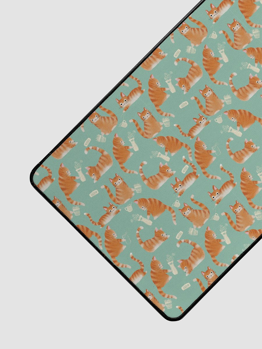 Bad Orange Tabby Cats Knocking Stuff Over Patterned Desk Mat, Green product image (3)