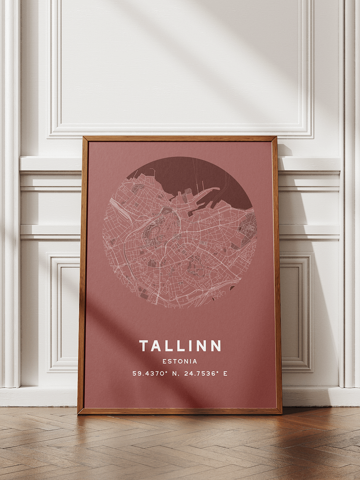 Tallinn Street Map Poster – Red Minimalist Circular City Art product image (1)