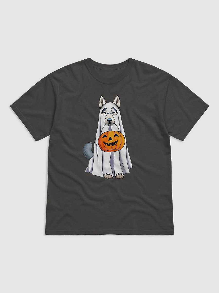 Siberian Husky Halloween Tee | Funny Fall & Halloween Husky Wearing a Ghost Costume with Pumpkin Basket product image (7)