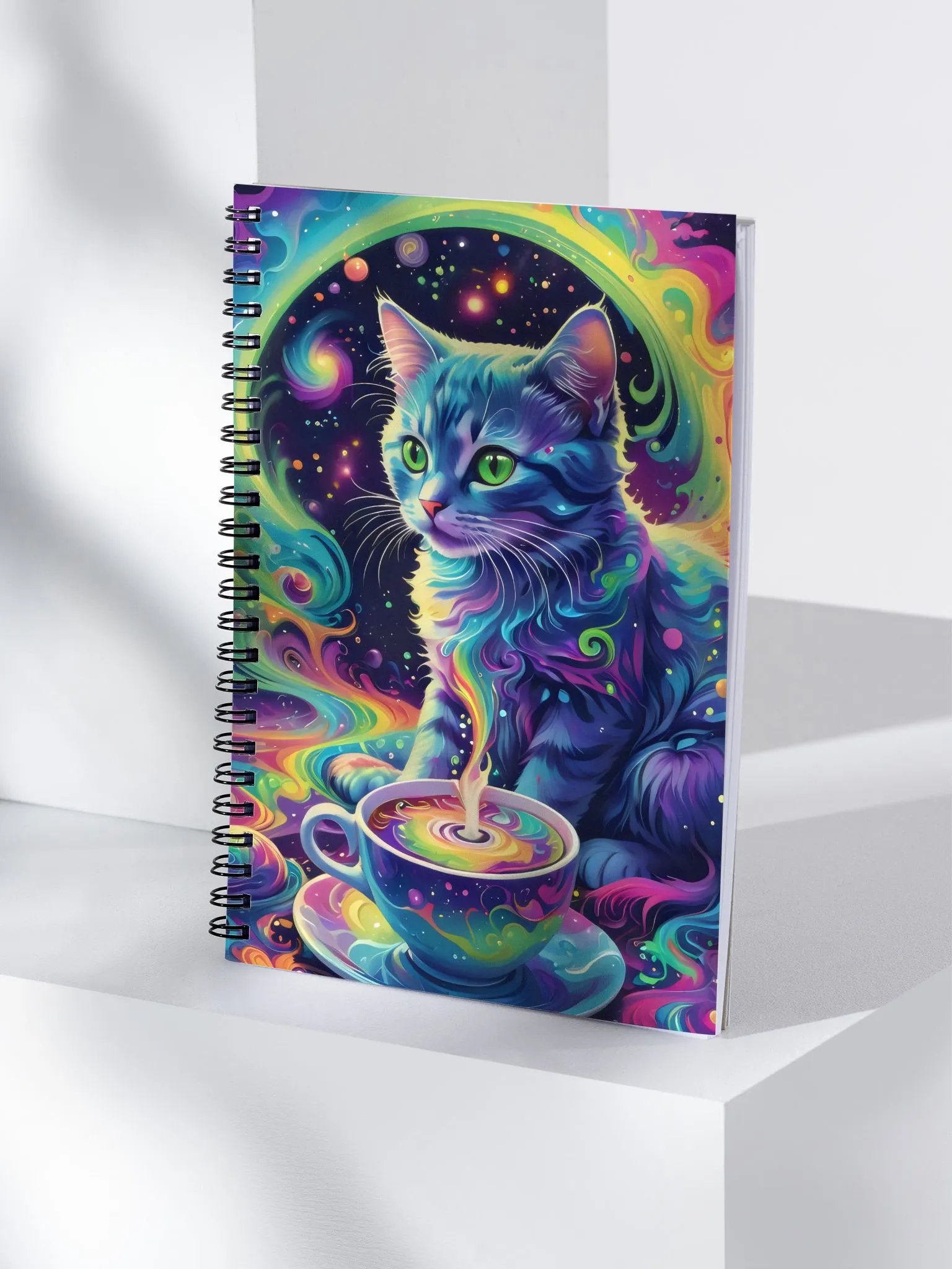 Psychedelic Cat with Cosmic Coffee Spiral Notebook product image (4)