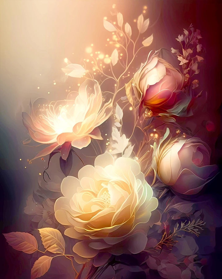 Luminous Whispers: Ethereal Glowing Flower Poster for Tranquil Home Decor Matte Poster product image (1)