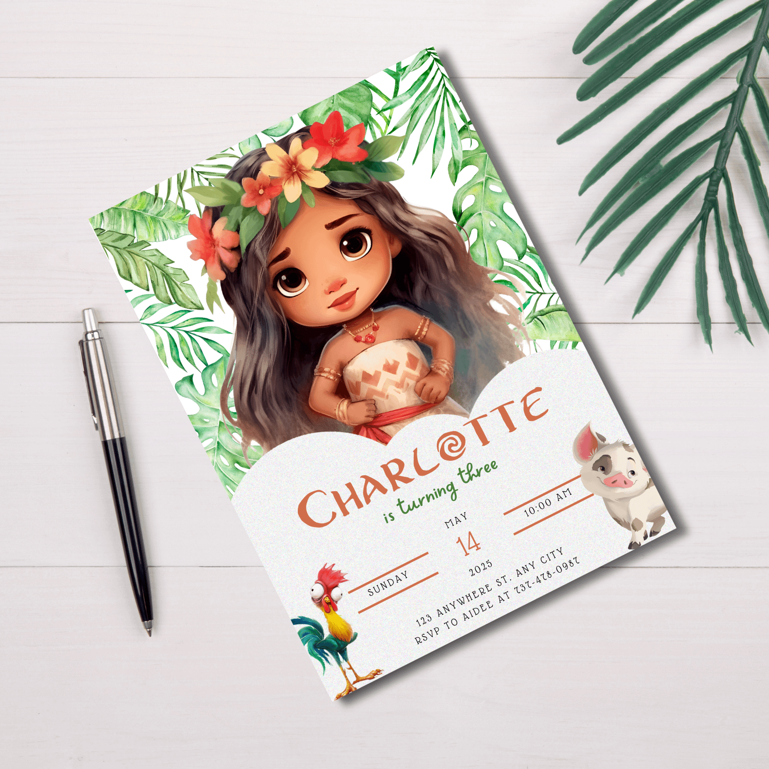 Moana Themed Invitation Template – Canva Editable Tropical Invite product image (2)