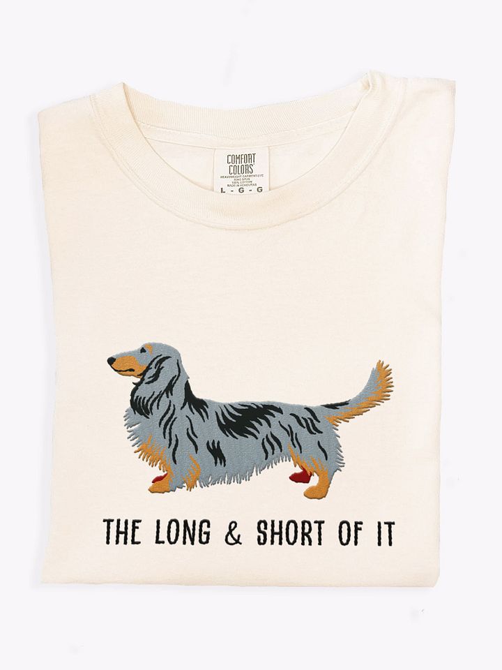 The Long & Short of It T-Shirt(Embroidered) of a Longhaired Dachshund(Dapple) product image (1)