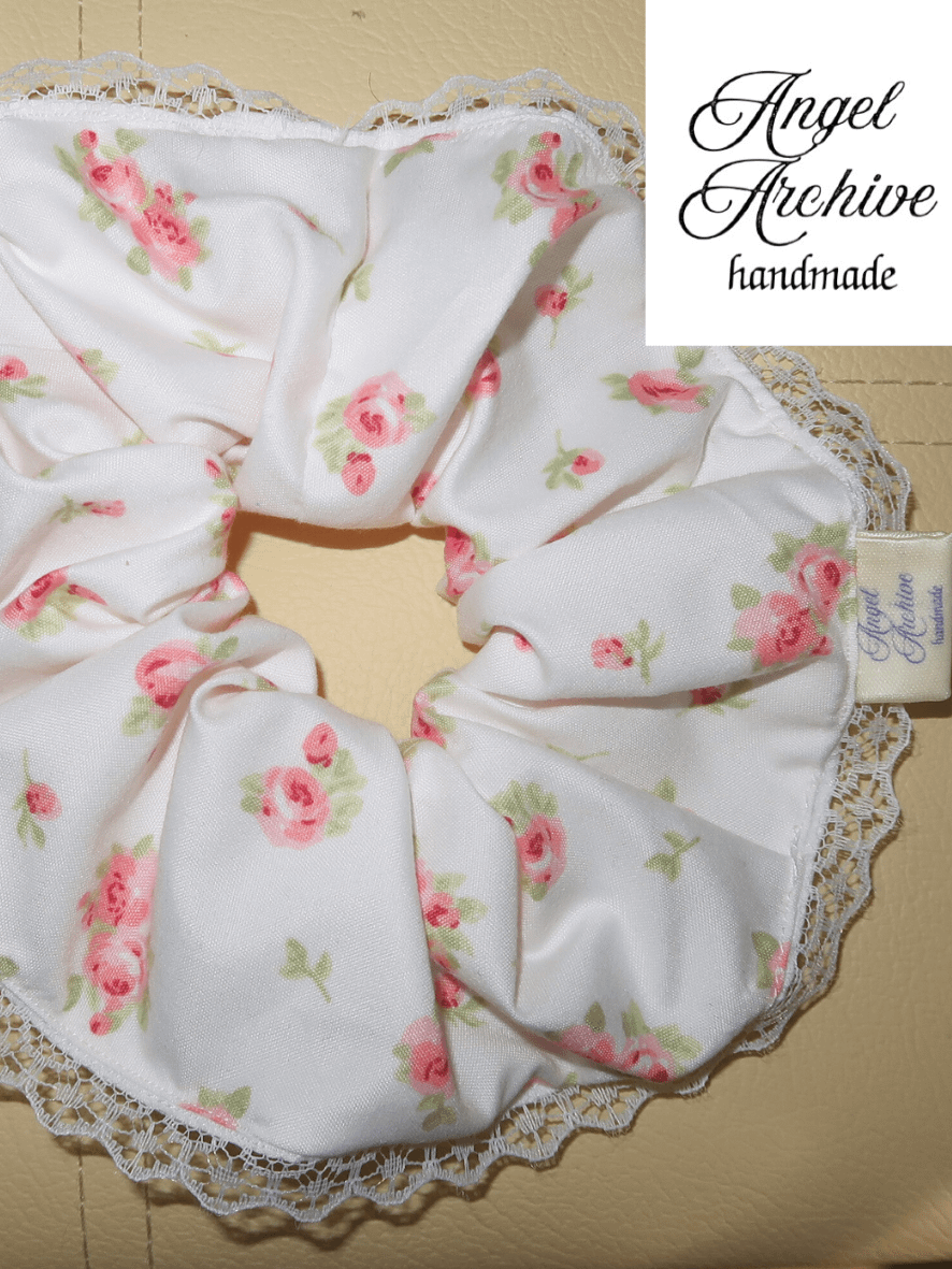 Handmade Floral Scrunchie with Lace Trim product image (3)