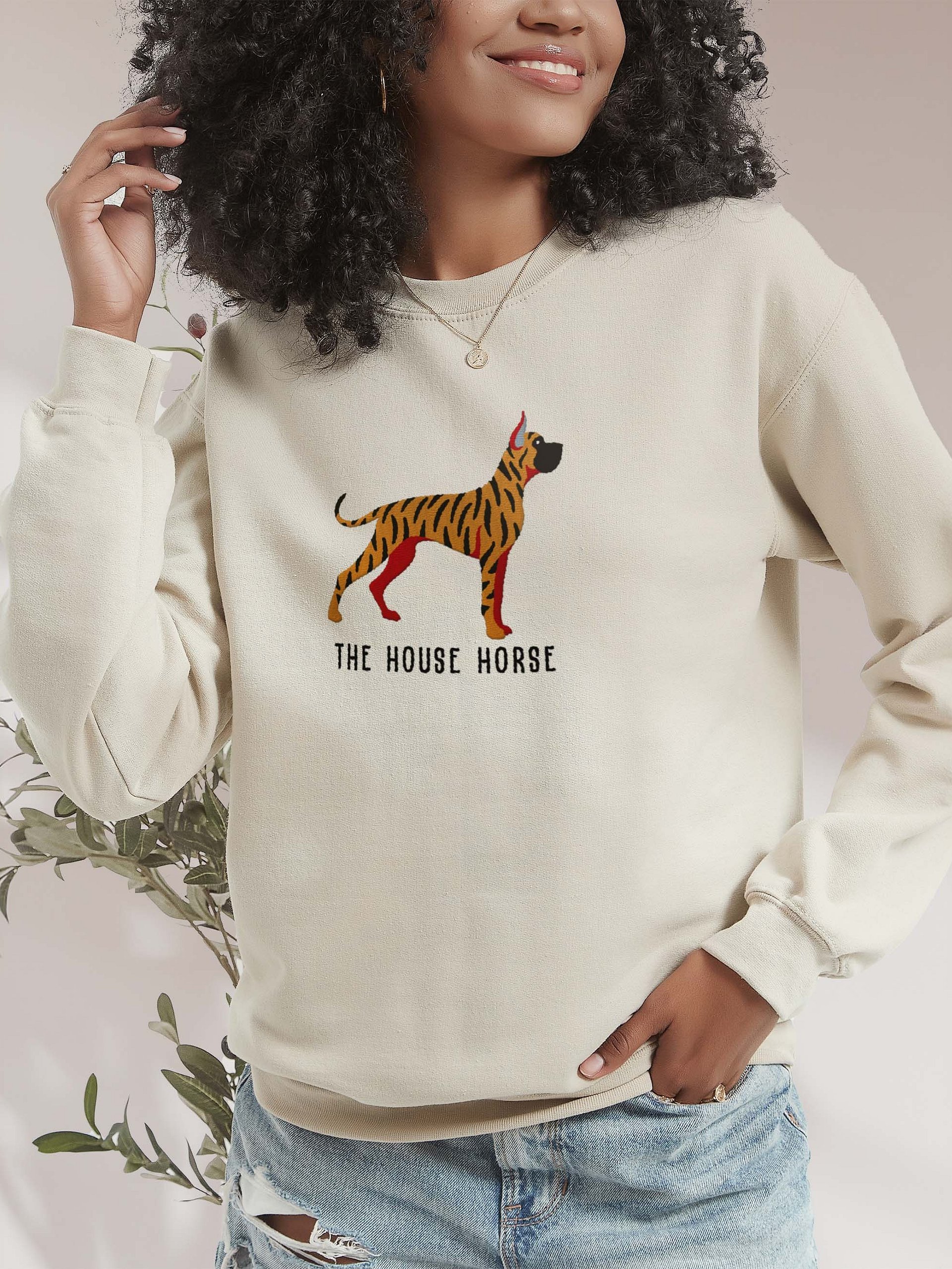 The House Horse Sweatshirt (Embroidered) of a Great Dane(Brindle, Cropped Ears) product image (2)