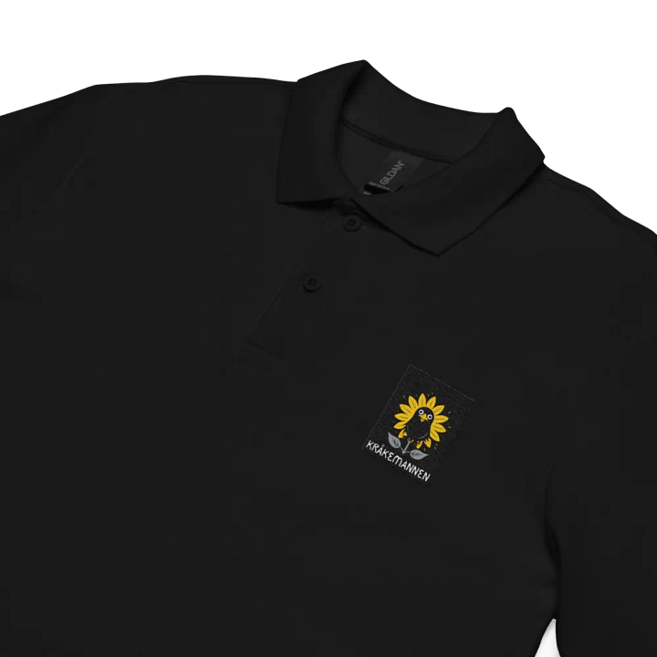 Unisex Pique Polo Shirt 🌻Exclusive Embroidery sunflower with a cute black bird in front product image (1)