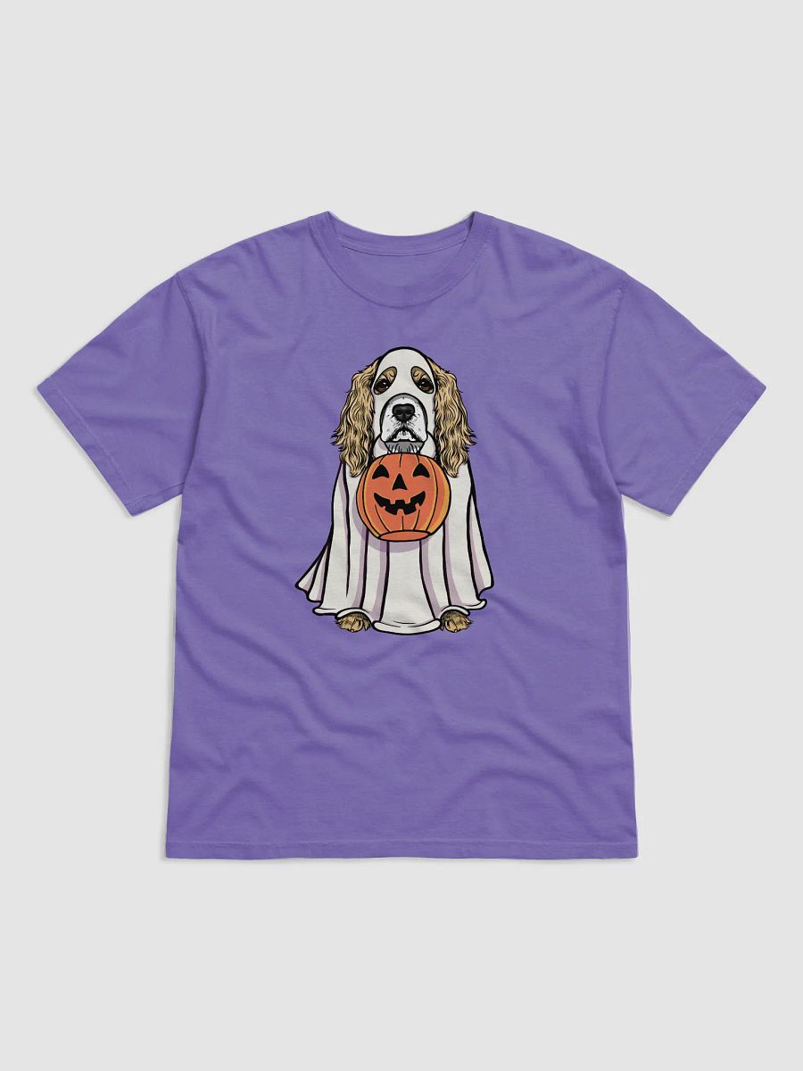 Funny Halloween Cocker Spaniel(Lemon) T-Shirt | Funny Cocker Spaniel Wearing a Ghost Costume and Holding a Pumpkin Basket product image (27)