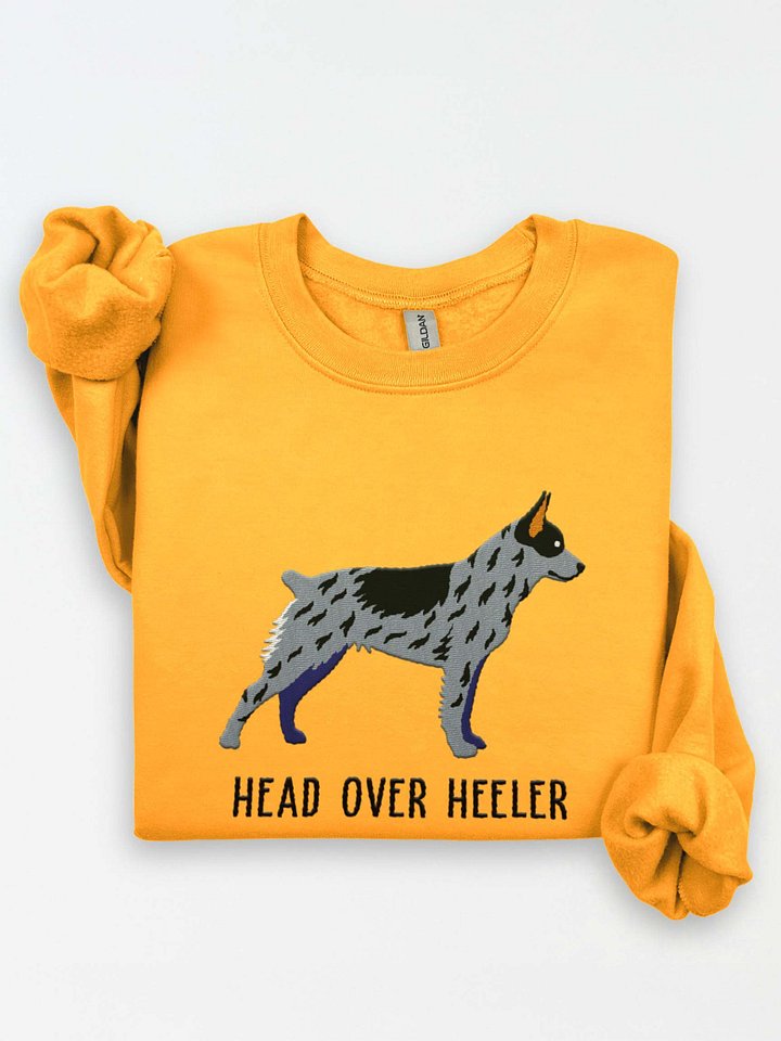 Head Over Heeler Sweatshirt (Embroidered) of an Australian Cattle Dog(Blue Heeler, Docked Tail) product image (1)