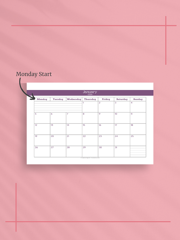 Understated Rainbow 2026 Calendar - Single Page per Month, Monday Start, Half Letter Size product image (2)