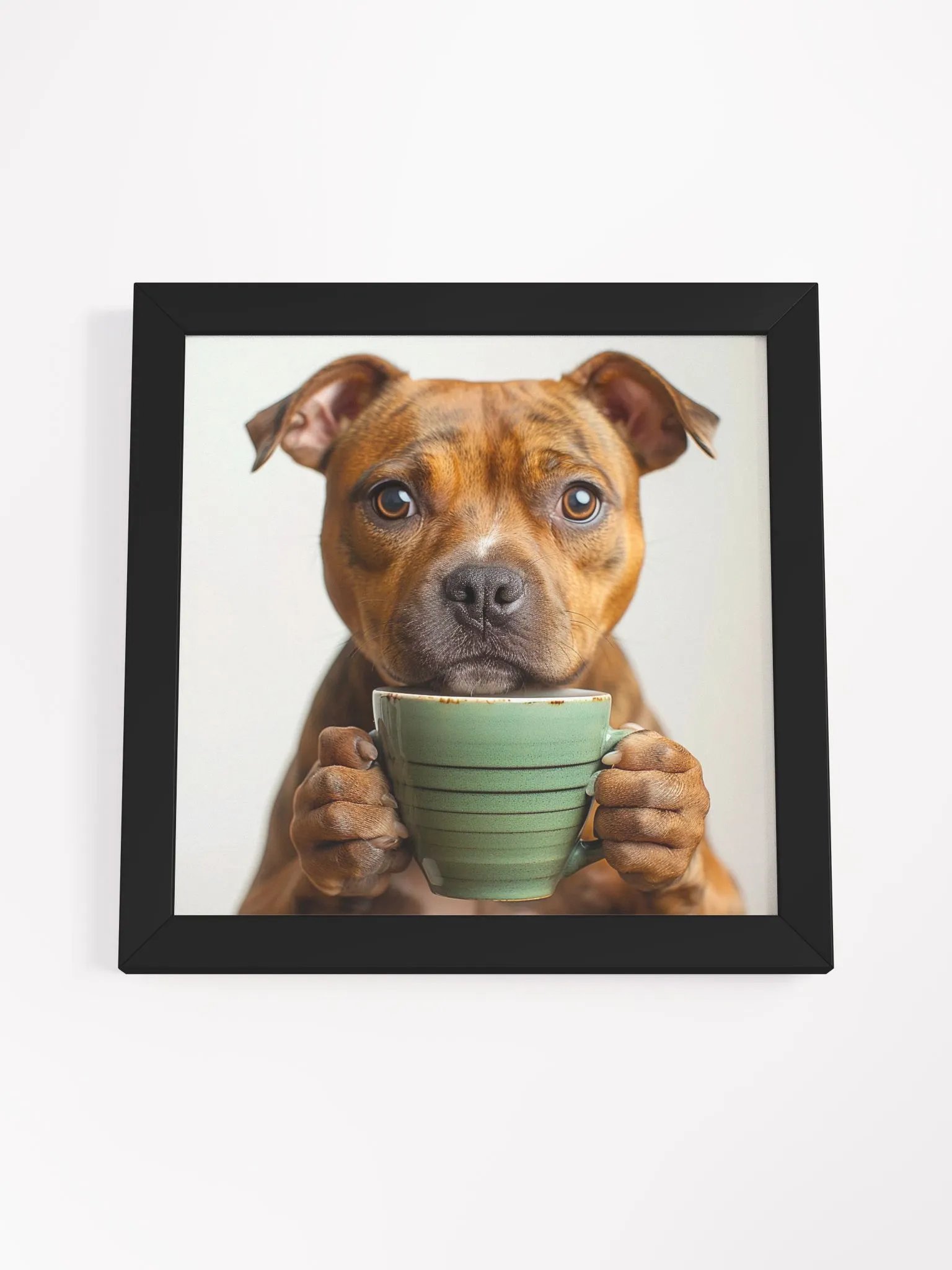 Cute Coffee Lover Staffordshire Terrier Dog Framed Wall Art product image (2)