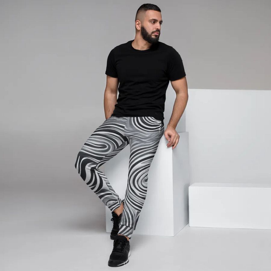 Funky Black and White Noir Liquid Tie-Dye Men's Joggers product image (5)