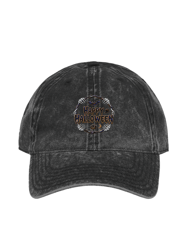 Happy Halloween Embroidered Hat – Vintage Black Baseball Cap with Spooky Skeleton & Pumpkin Design product image (1)
