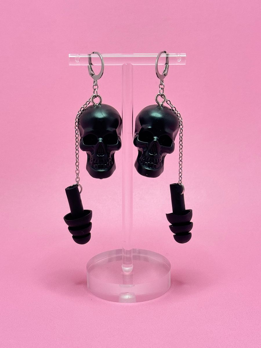 Black Resin Skulls Bass Busterz Earplug Earrings product image (1)