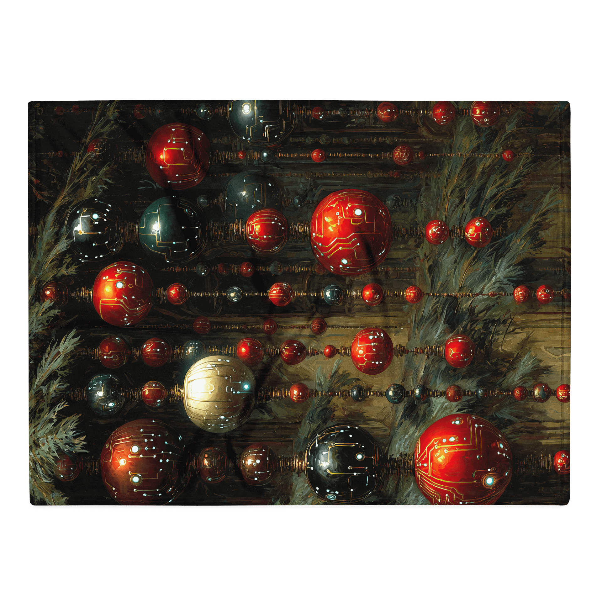 Ornate Signal Forest – Futuristic Christmas Blanket | Painterly Festive Design with Warm Tech Glow product image (3)