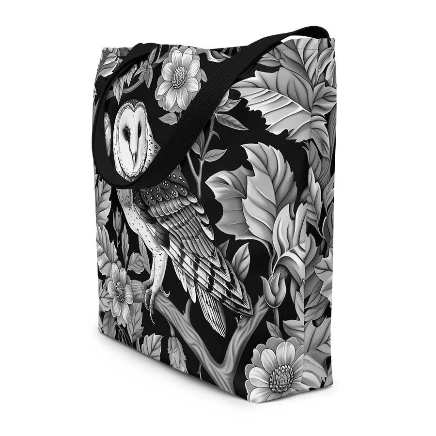 Tote Bag: Barn Owl Floral Forest Elegant Black and White Design product image (4)