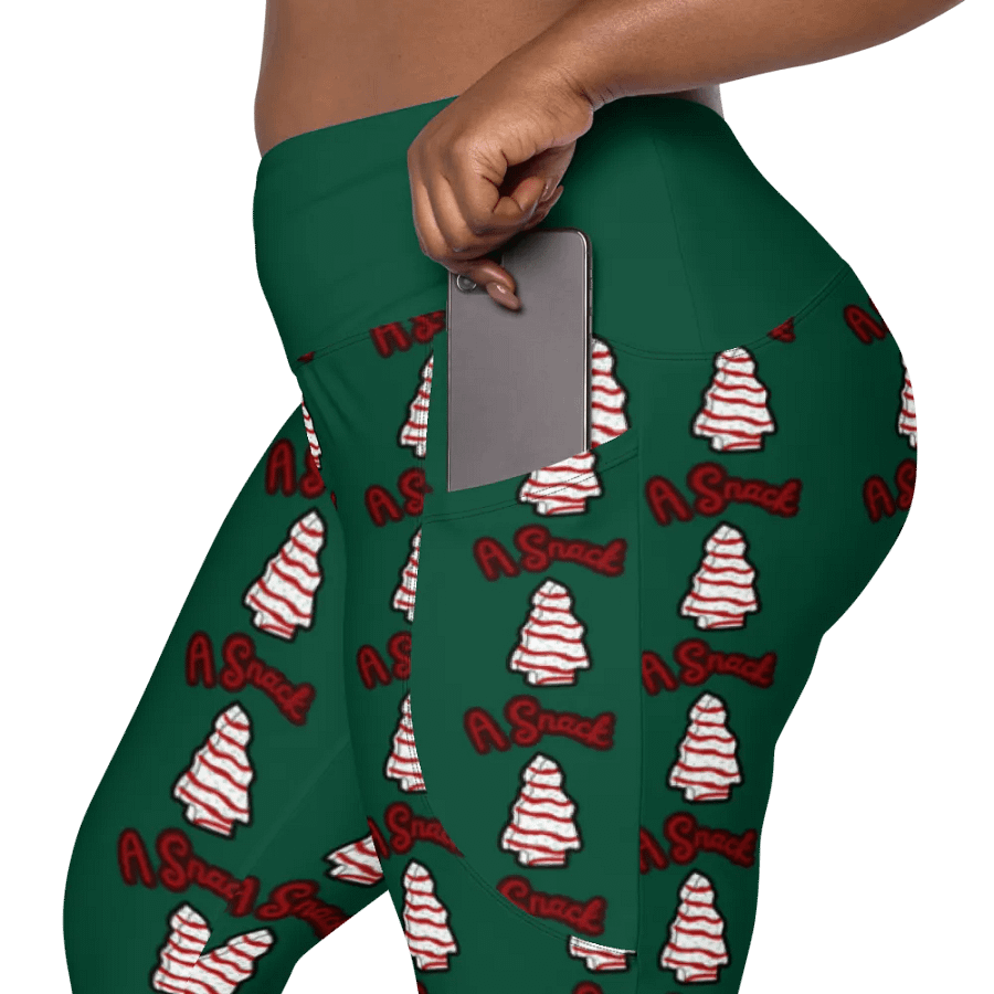 Vanilla Holiday Snack Cake All-Over Print Green Crossover Leggings with Pockets product image (8)