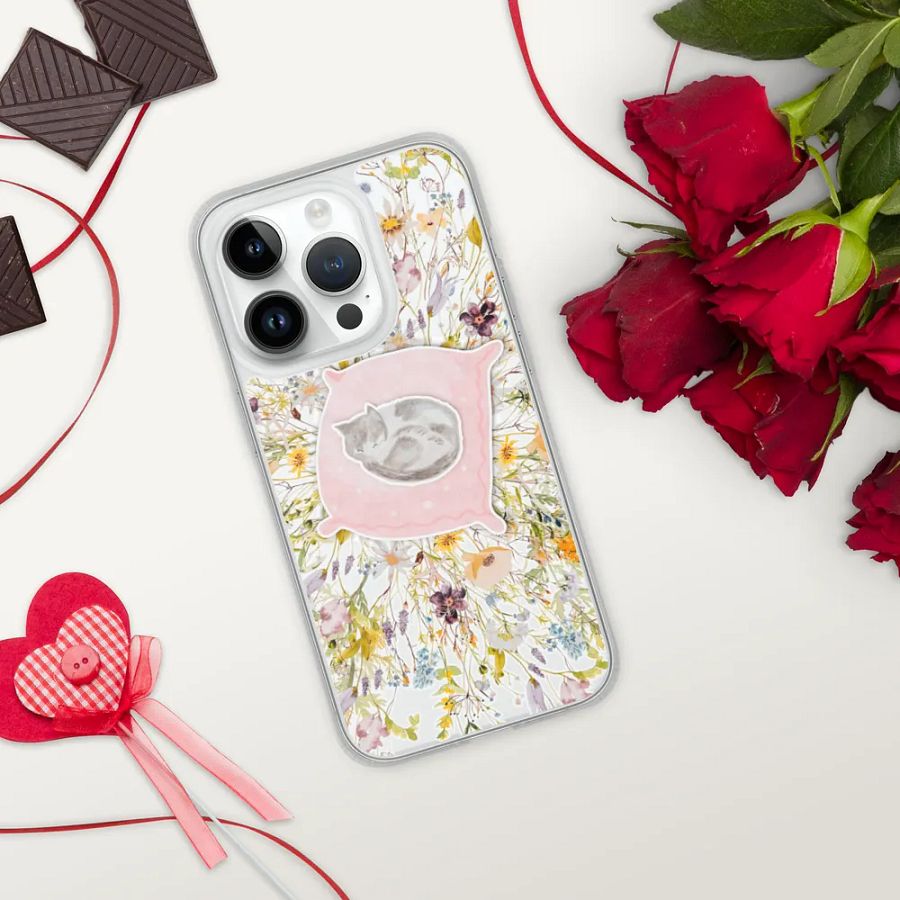 Sleeping Cat Floral iPhone Clear Case product image (295)