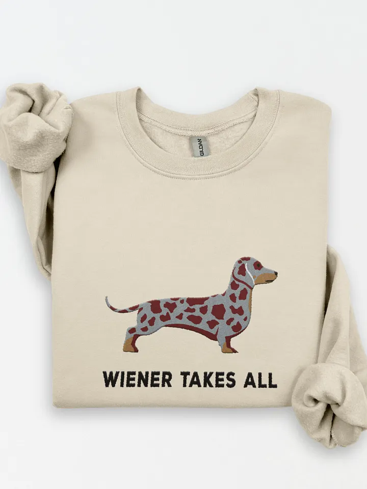 Wiener Takes All Sweatshirt (Embroidered) of a Dachshund(Dapple) product image (1)