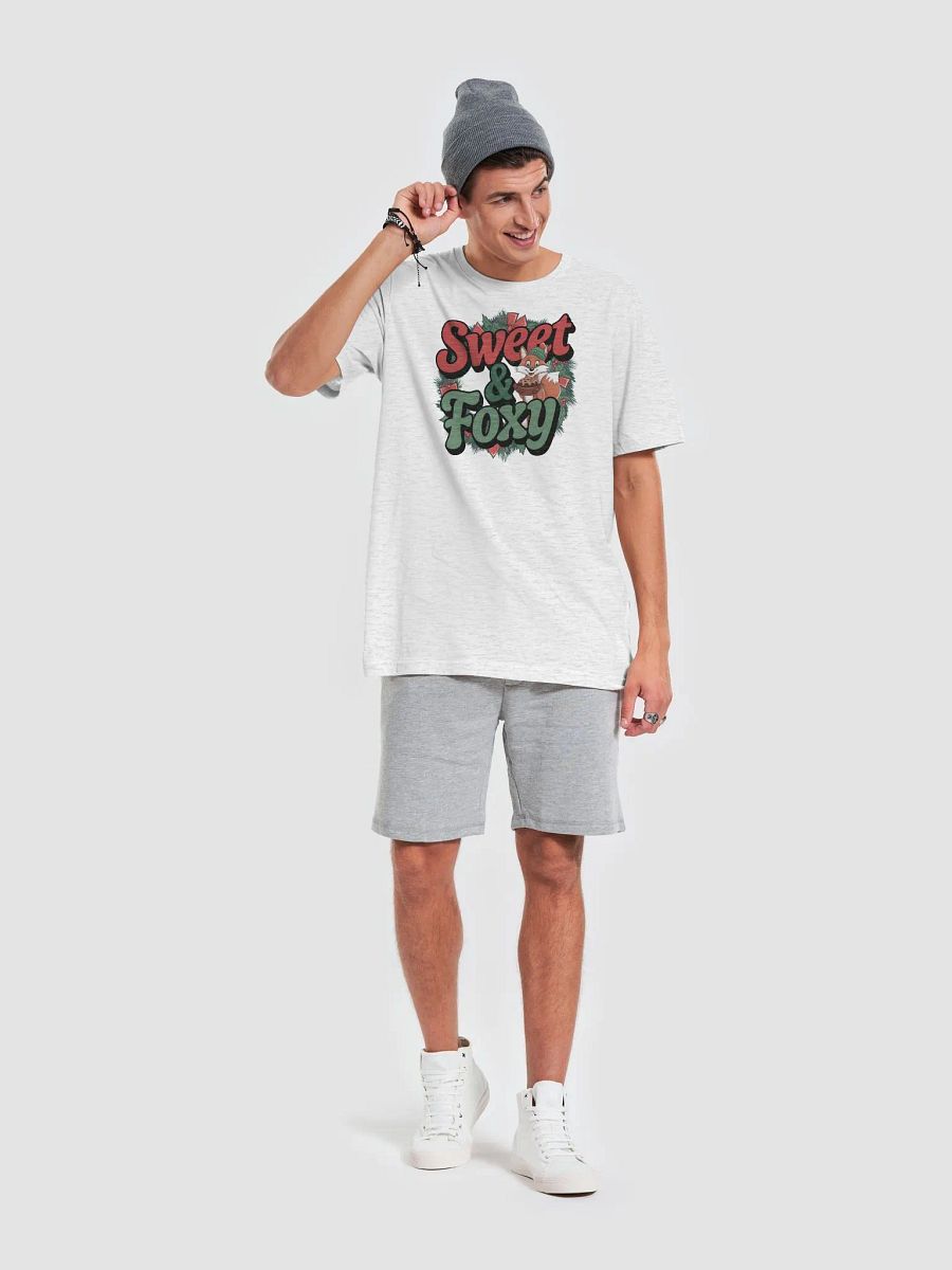 “Sweet & Foxy” t-shirt, Holiday Spirit T-shirt, Playful Sweet & Foxy shirt, Festive fox apparel, Humorous holiday clothing, Christmas-themed apparel, Fox and gingerbread motif, Unique holiday gift product image (6)