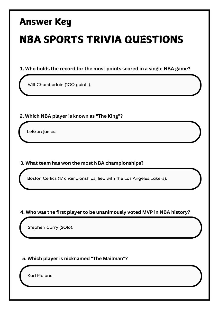 NBA Sports Trivia – 10 Fun Questions & Answers (Printable Worksheet) product image (2)