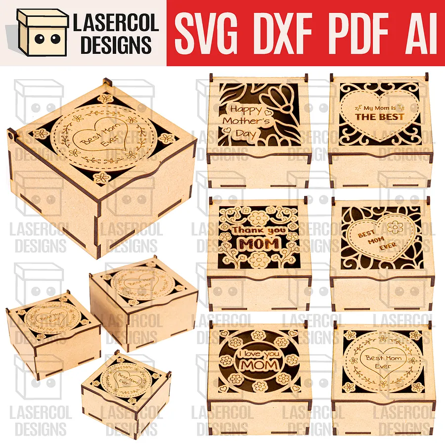 Mother's Day Gift Boxes (3 Sizes, 6 Styles) - Laser Cut Files product image (1)