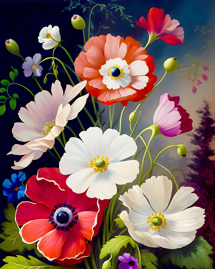 Bouquet of Anemones in Full Bloom Matte Poster product image (1)