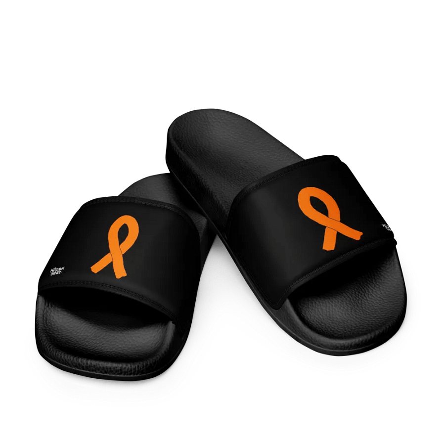 White HApex Gear White Logo Cancer Awareness Orange Ribbon. Black Men's Slides product image (9)