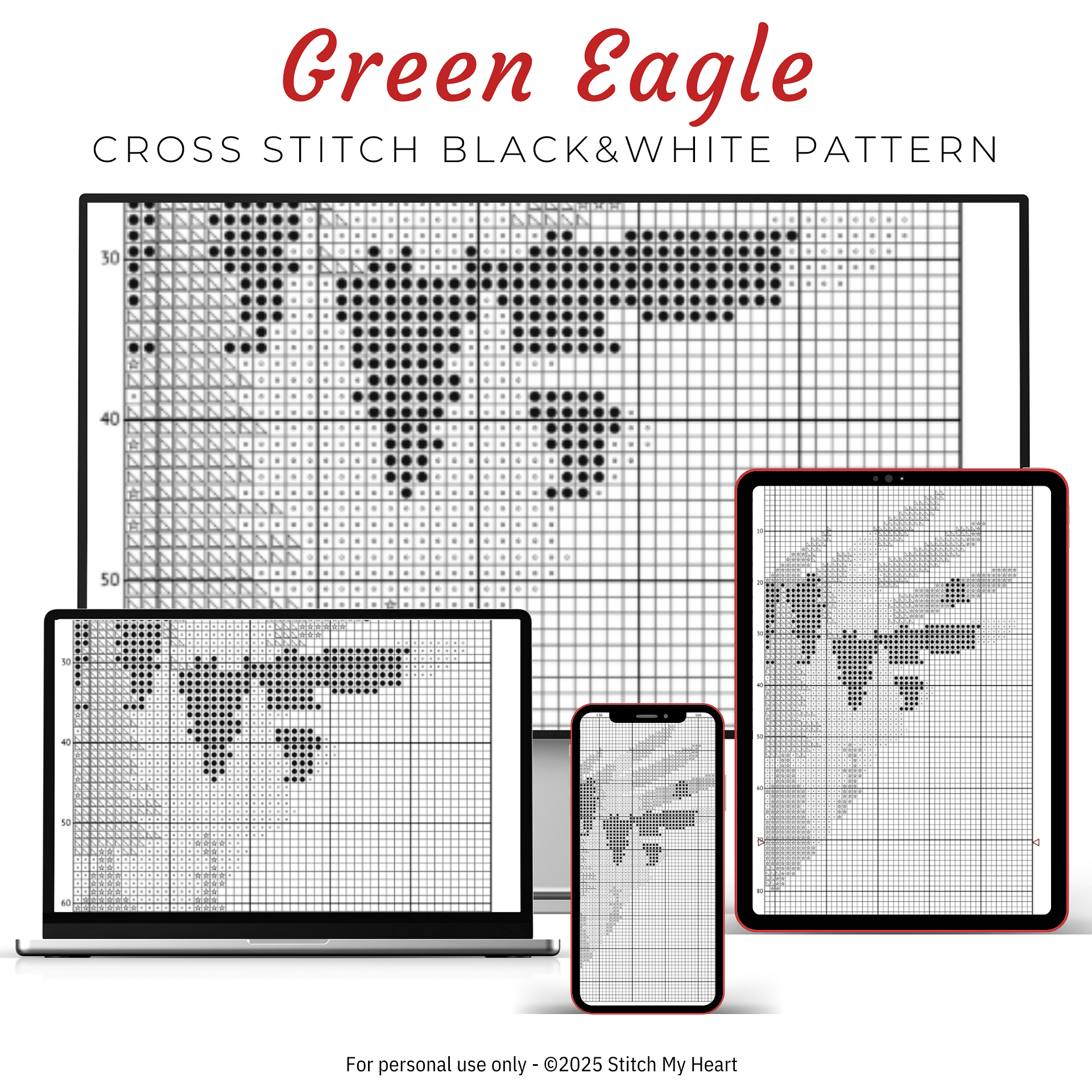Green Eagle Tree Silhouette Cross Stitch Pattern product image (4)