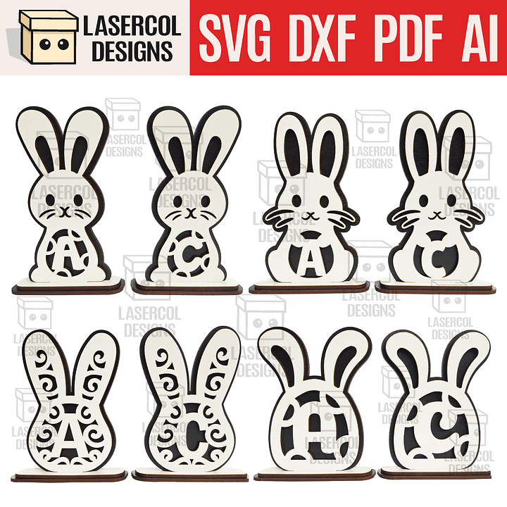 Easter Bunny Monogram Bundle (Set 1-2-3-4) - Laser Cut Files product image (1)