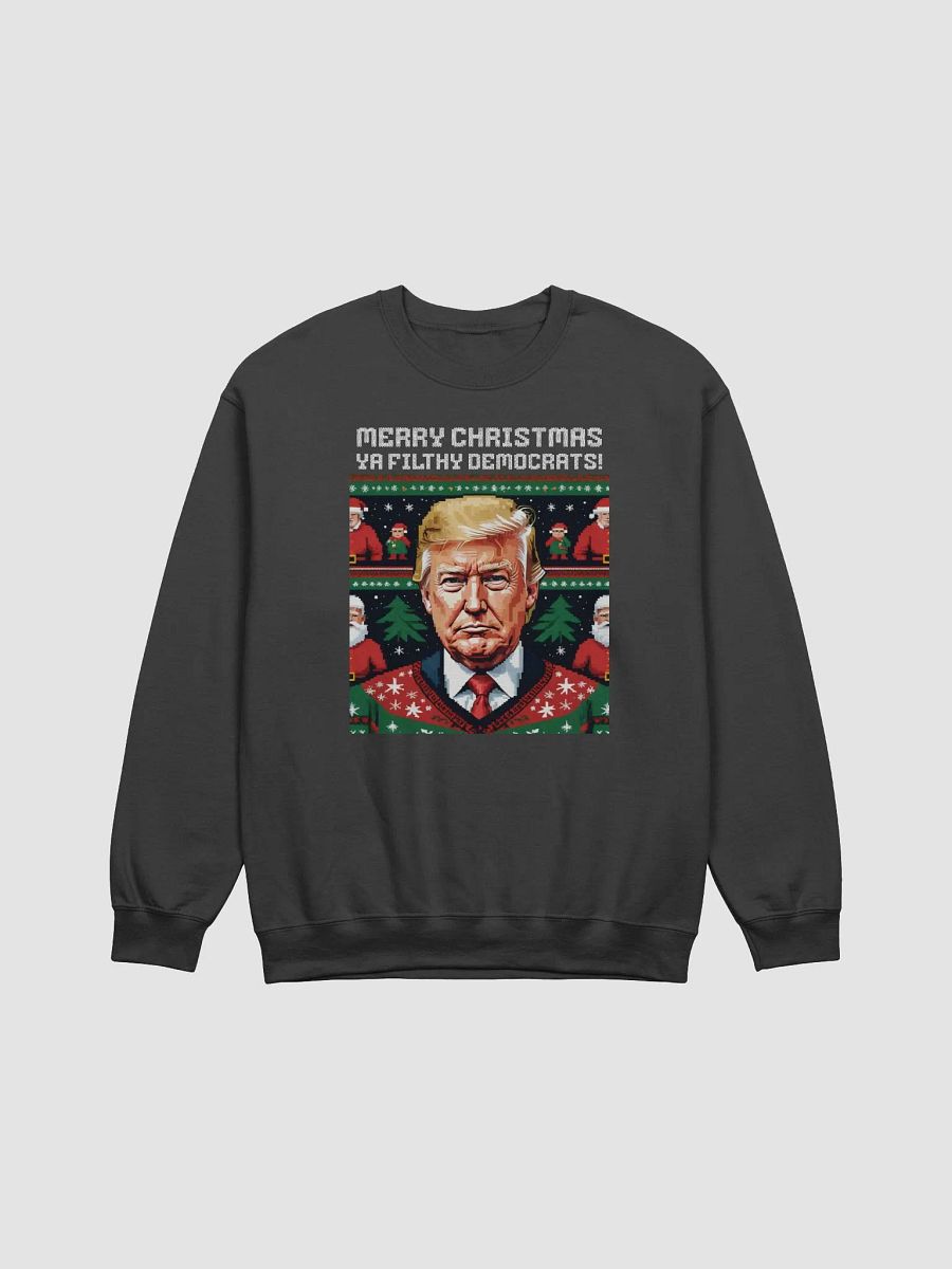 UGLY CHRISTMAS SWEATER TRUMP HOME ALONE 2 THEMED MERRY CHRISTMAS YA FILTHY DEMOCRTS UNISEX SWEATSHIRT product image (1)