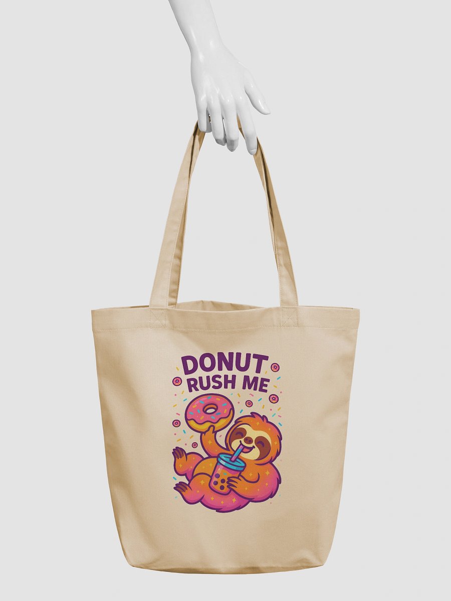 Donut Rush Me – Funny Sloth Tote Bag (Double-Sided Print) | Eco Cotton Sloth Bag – Sloths Having Snacks Collection product image (3)