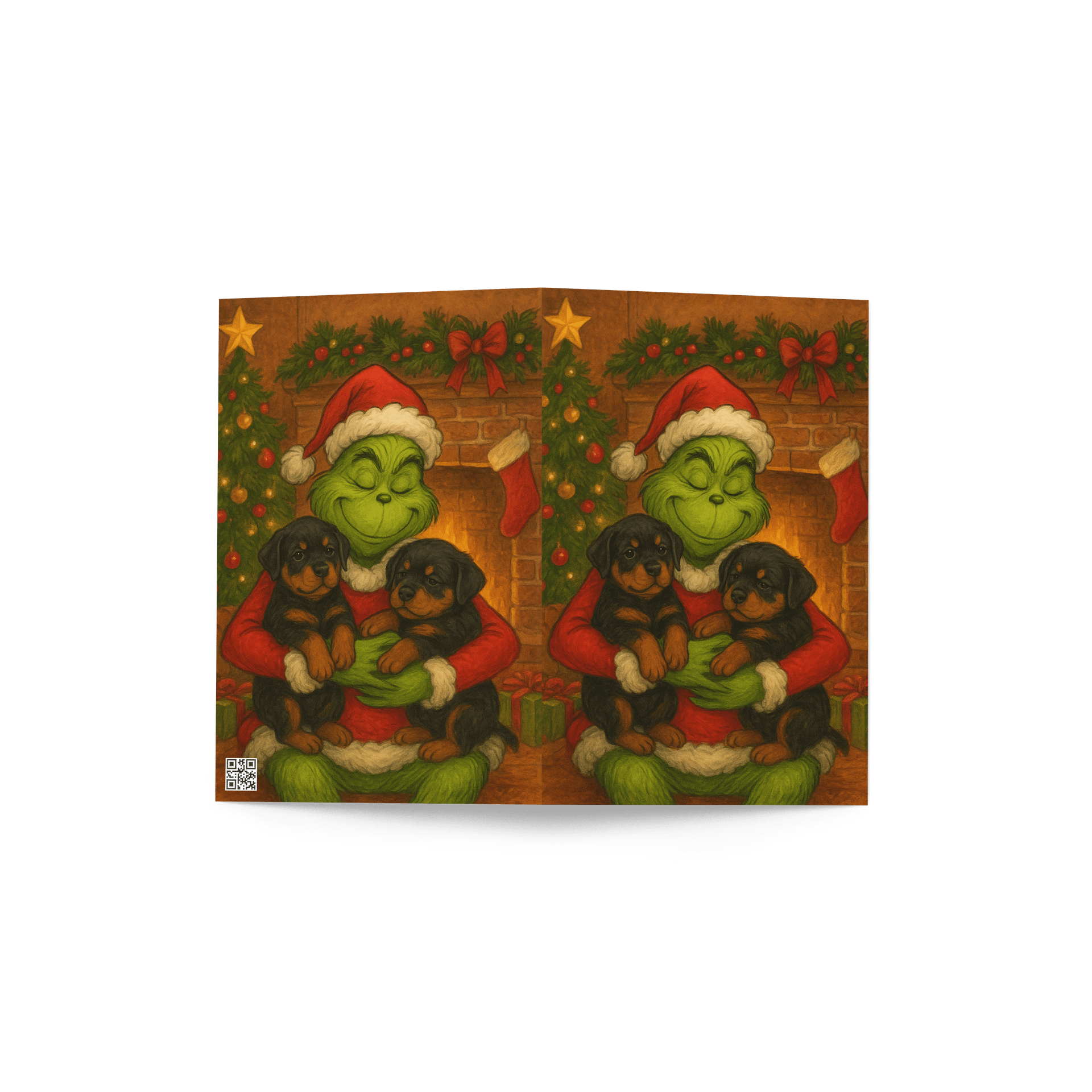 Grinch hugging two Rottweiler puppies Greeting Card product image (4)