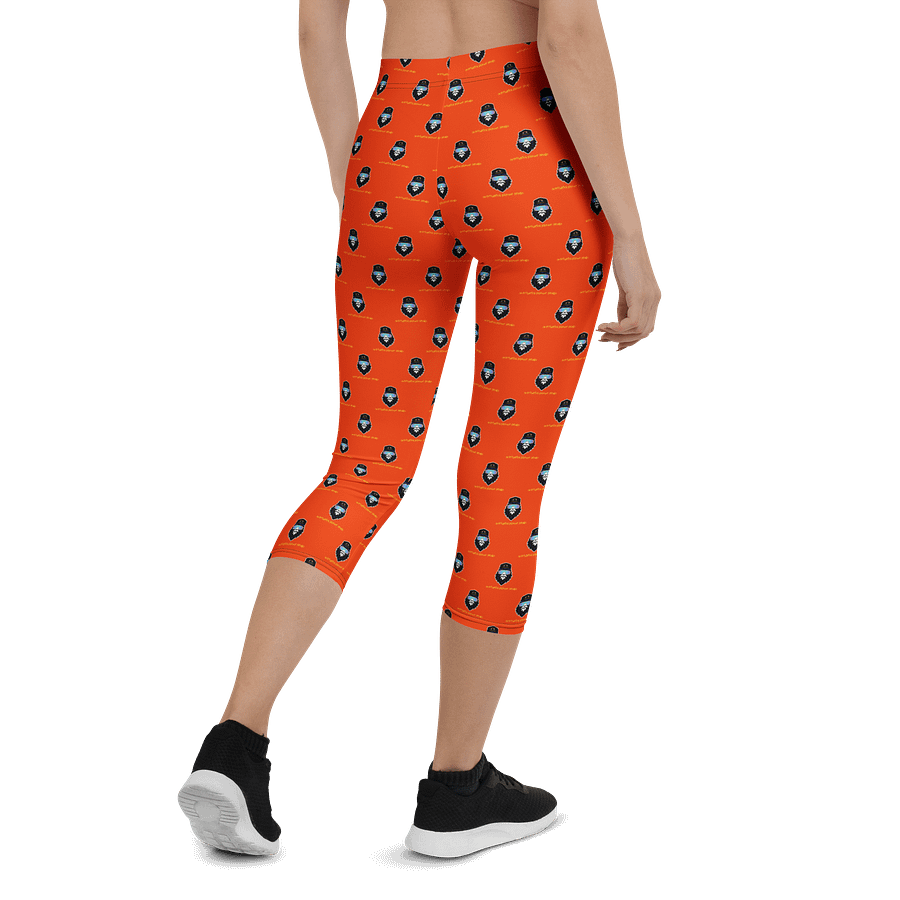 Synthsquatch Fitness Bigfoot Monogram Logo All-Over Print Capri Leggings (Neon Orange) product image (2)