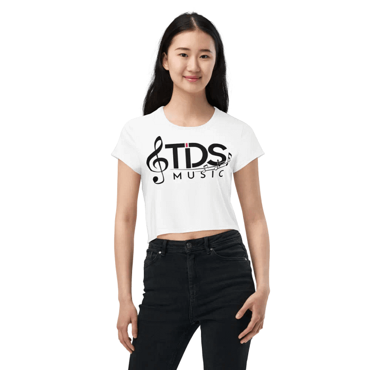 TDS Music Branded Women's White Crop T-Shirt with Large Front Logo (XS-3XL) product image (1)