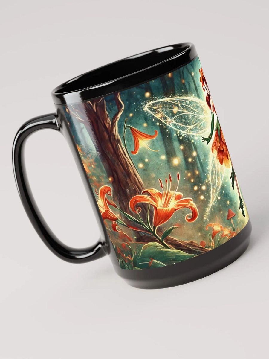Enchanted Orange Lily Fairy 15 oz Black Glossy Mug product image (4)