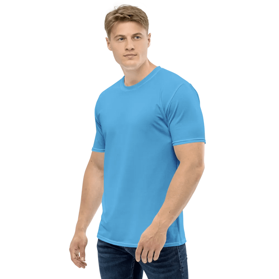 Plain Sky-Blue True Summer Men's Crewneck Polyester Heavyweight Premium T-Shirt by Treasure Pie product image (5)